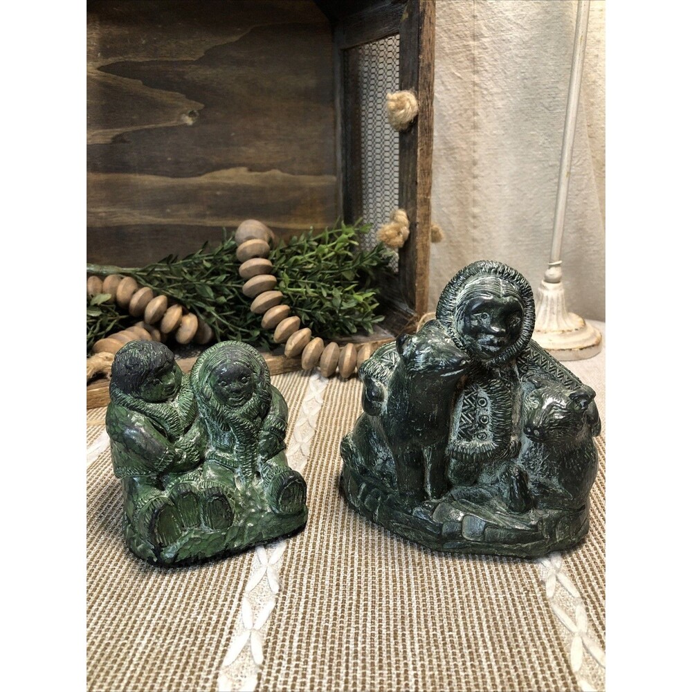 Alaskan Malamute/Eskimo Kid Inuit Hand Carved Soapstone By ‘Wolf’ Made In Canada